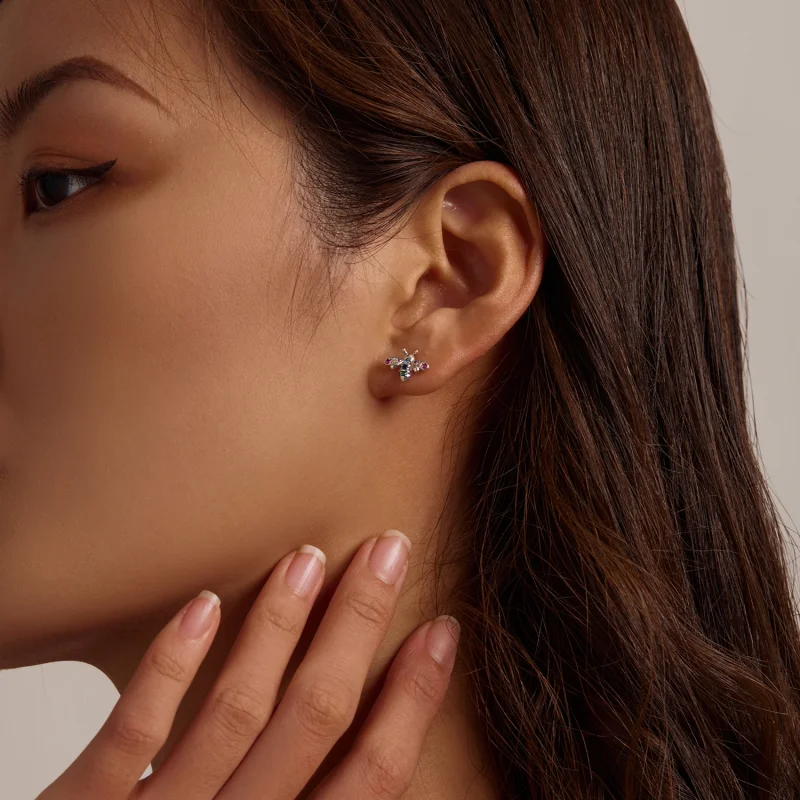 (imagem para) Pandora Style Colorful Bee Stud Earrings - BSE559 - Visualizar 7