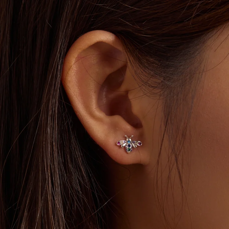 (imagem para) Pandora Style Colorful Bee Stud Earrings - BSE559 - Visualizar 8