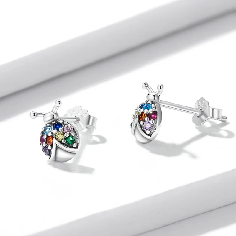 (imagem para) Pandora Style Colorful Beetle Stud Earrings - BSE560 - Visualizar 3