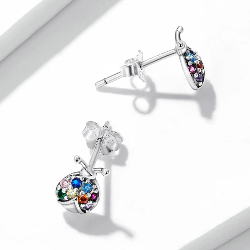 (imagem para) Pandora Style Colorful Beetle Stud Earrings - BSE560 - Visualizar 4