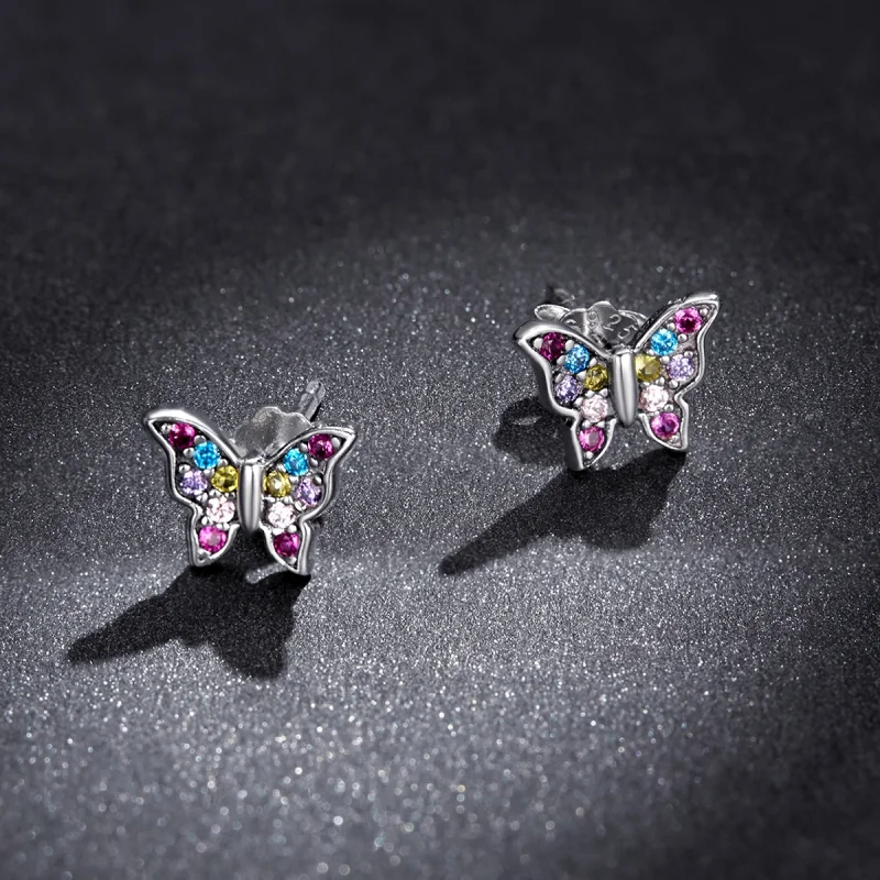 (imagem para) Pandora Style Colorful Butterfly Stud Earrings - BSE514 - Visualizar 6