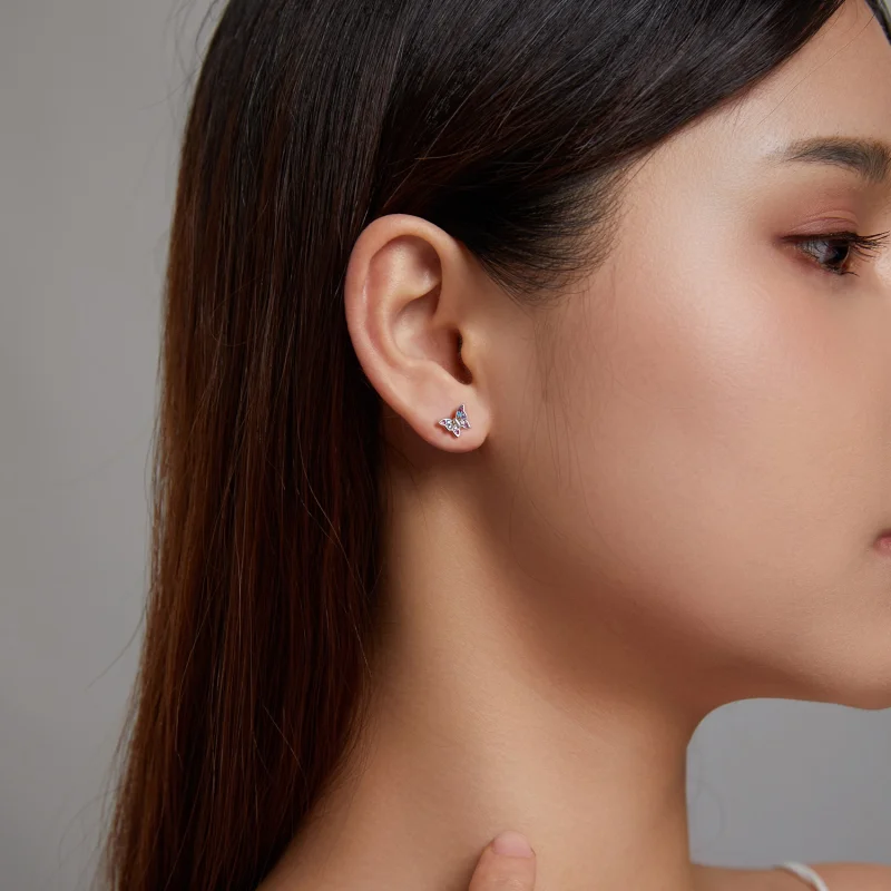 (imagem para) Pandora Style Colorful Butterfly Stud Earrings - BSE514 - Visualizar 9