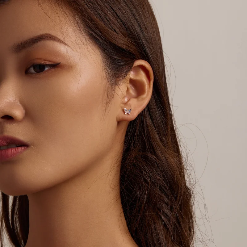 (imagem para) Pandora Style Colorful Butterfly Stud Earrings - BSE514 - Visualizar 10