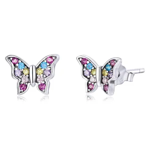 (imagem para) Pandora Style Colorful Butterfly Stud Earrings - BSE514