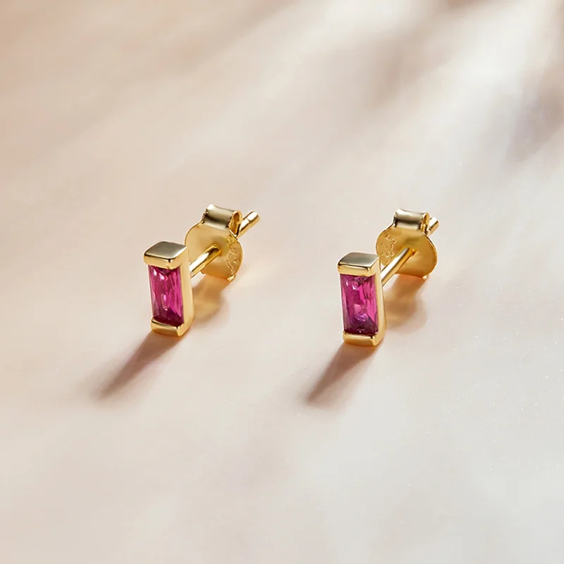 (imagem para) Pandora Style Colorful Cubic Zirconium - Pink Stud Earrings - SCE1241-OR - Visualizar 2