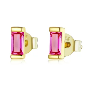 (imagem para) Pandora Style Colorful Cubic Zirconium - Pink Stud Earrings - SCE1241-OR