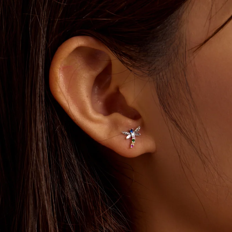 (imagem para) Pandora Style Colorful Dragonfly Stud Earrings - BSE515 - Visualizar 3