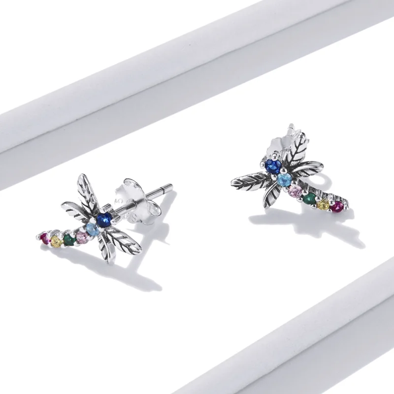 (imagem para) Pandora Style Colorful Dragonfly Stud Earrings - BSE515 - Visualizar 2