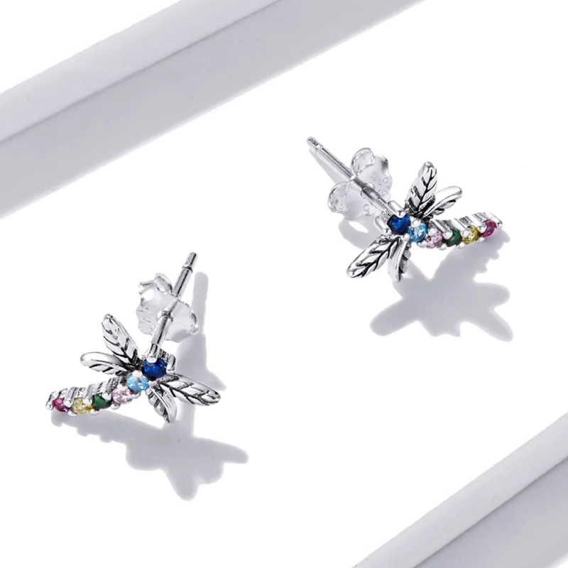 (imagem para) Pandora Style Colorful Dragonfly Stud Earrings - BSE515 - Visualizar 5