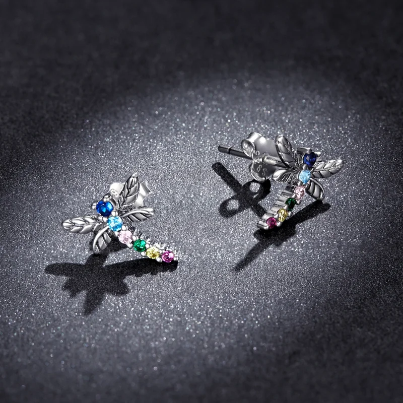(imagem para) Pandora Style Colorful Dragonfly Stud Earrings - BSE515 - Visualizar 6