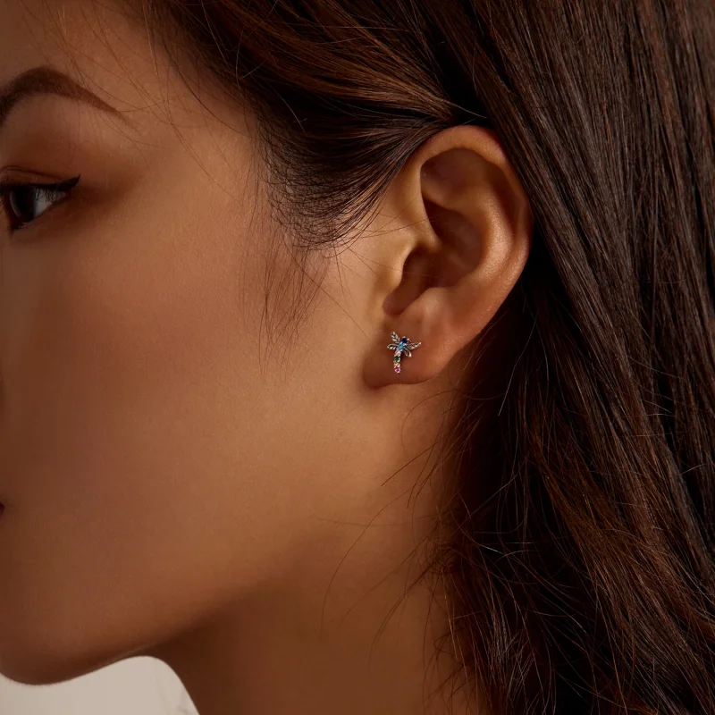 (imagem para) Pandora Style Colorful Dragonfly Stud Earrings - BSE515 - Visualizar 11