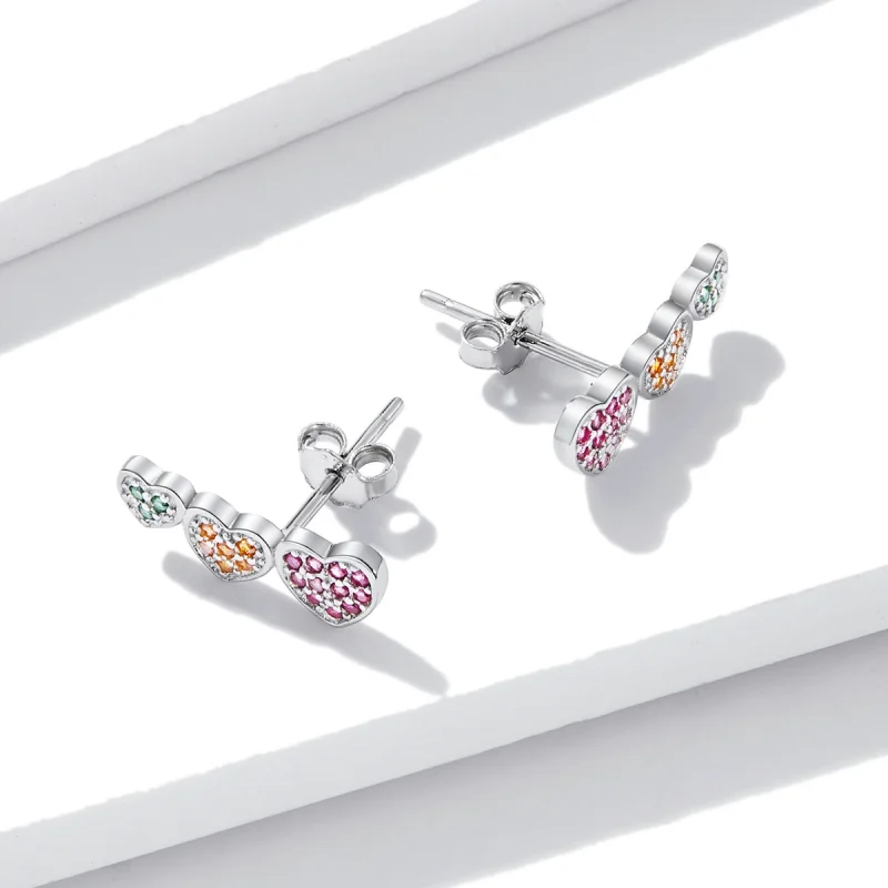 (imagem para) Pandora Style Colorful Hearts Stud Earrings - BSE588 - Visualizar 3