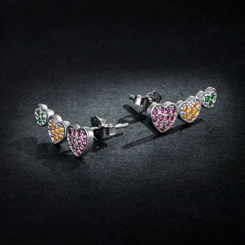 (imagem para) Pandora Style Colorful Hearts Stud Earrings - BSE588 - Visualizar 5