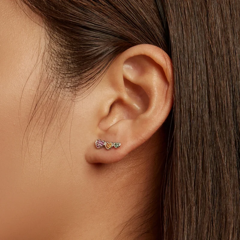 (imagem para) Pandora Style Colorful Hearts Stud Earrings - BSE588 - Visualizar 7