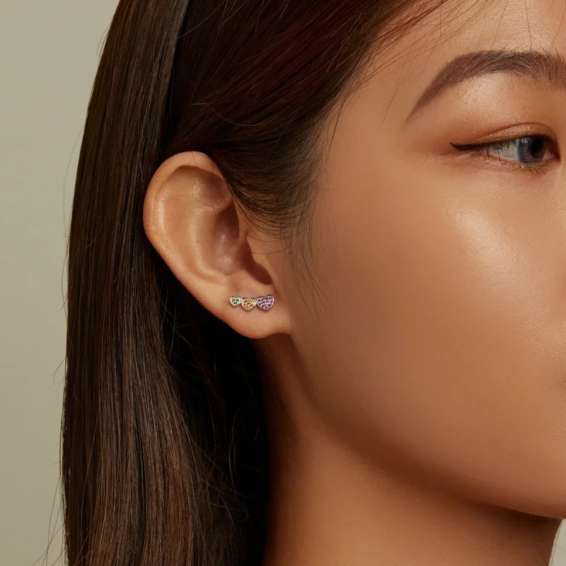 (imagem para) Pandora Style Colorful Hearts Stud Earrings - BSE588 - Visualizar 8