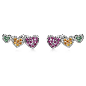 (imagem para) Pandora Style Colorful Hearts Stud Earrings - BSE588