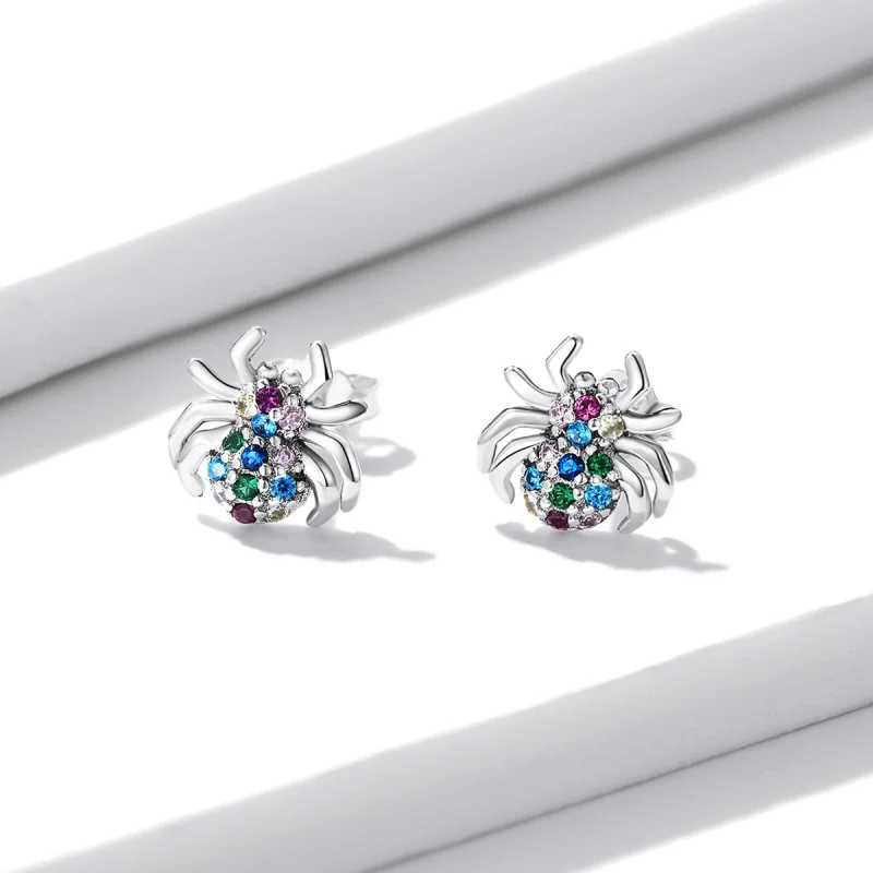 (imagem para) Pandora Style Colorful Spider Stud Earrings - BSE561 - Visualizar 2