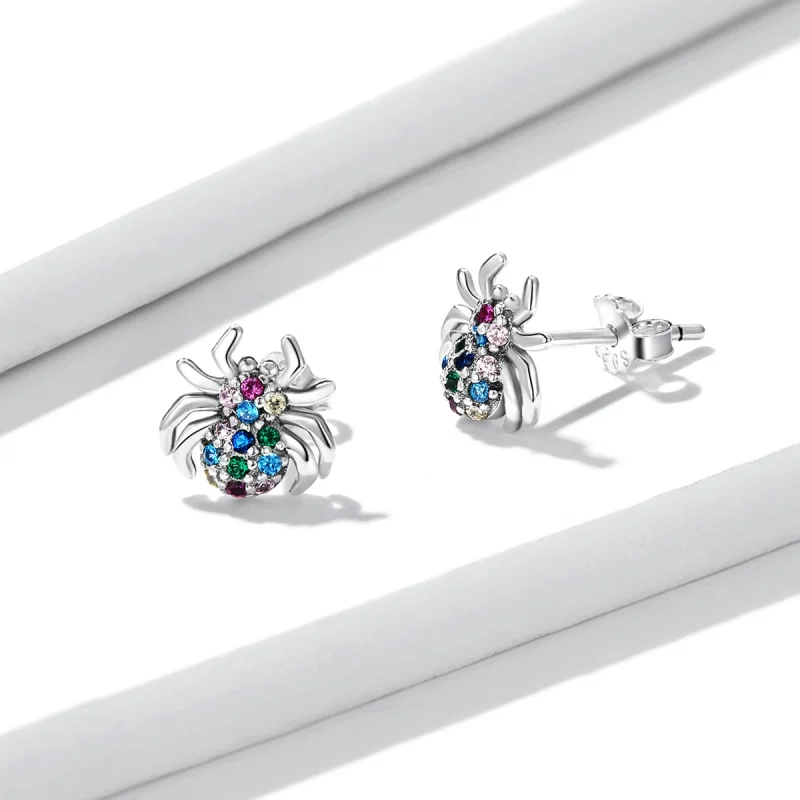 (imagem para) Pandora Style Colorful Spider Stud Earrings - BSE561 - Visualizar 3