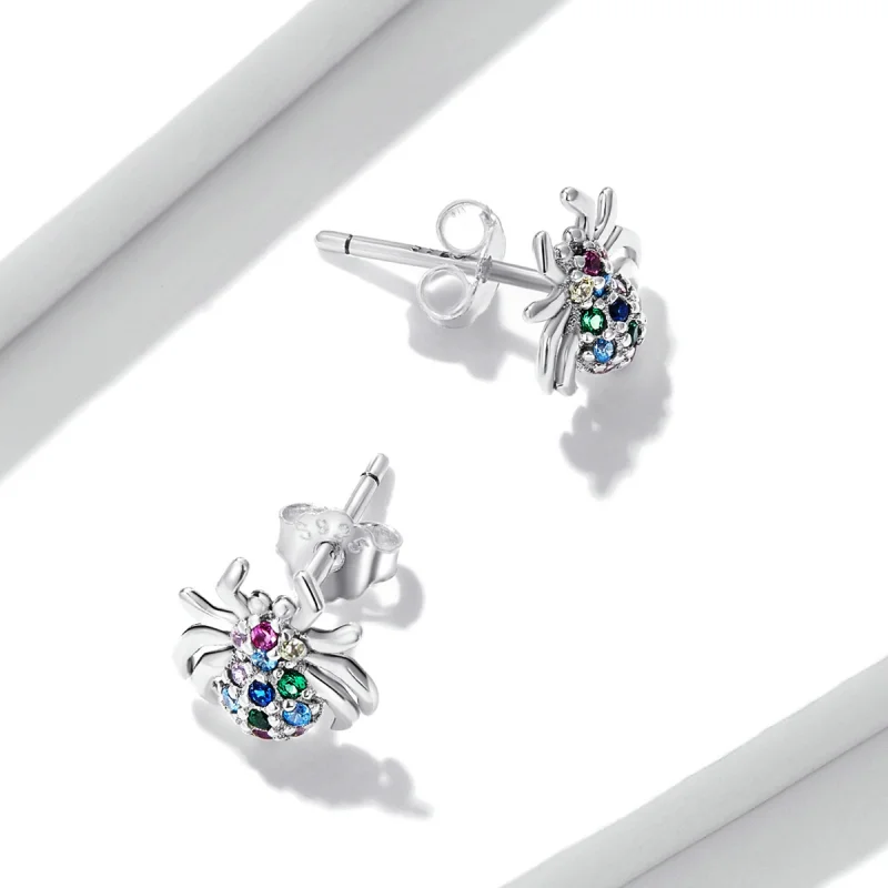 (imagem para) Pandora Style Colorful Spider Stud Earrings - BSE561 - Visualizar 4