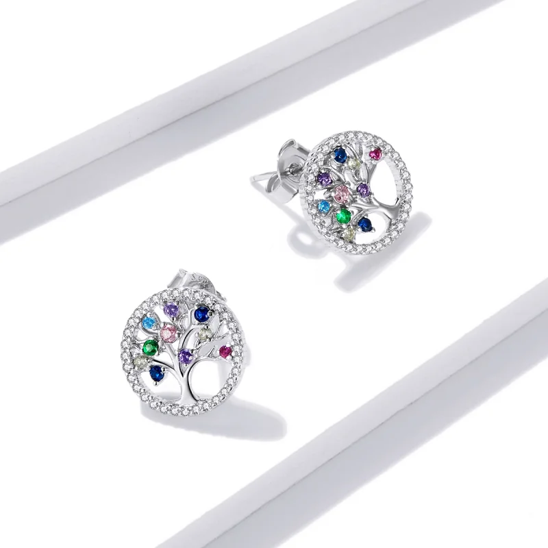 (imagem para) Pandora Style Colorful Tree of Life Stud Earrings - BSE497 - Visualizar 2