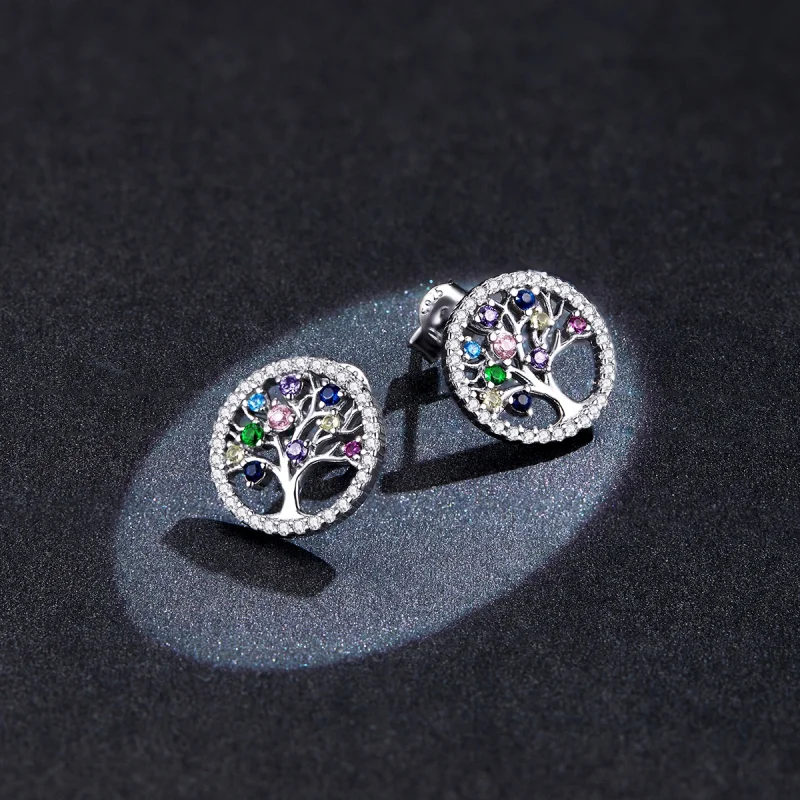 (imagem para) Pandora Style Colorful Tree of Life Stud Earrings - BSE497 - Visualizar 5
