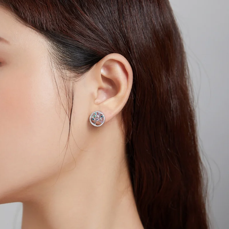(imagem para) Pandora Style Colorful Tree of Life Stud Earrings - BSE497 - Visualizar 6