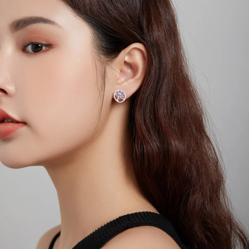 (imagem para) Pandora Style Colorful Tree of Life Stud Earrings - BSE497 - Visualizar 7