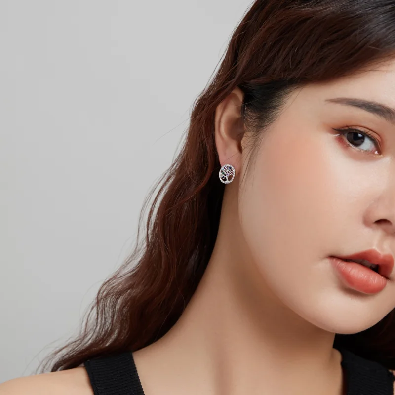 (imagem para) Pandora Style Colorful Tree of Life Stud Earrings - BSE497 - Visualizar 8