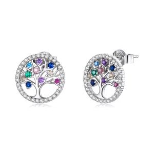 (imagem para) Pandora Style Colorful Tree of Life Stud Earrings - BSE497