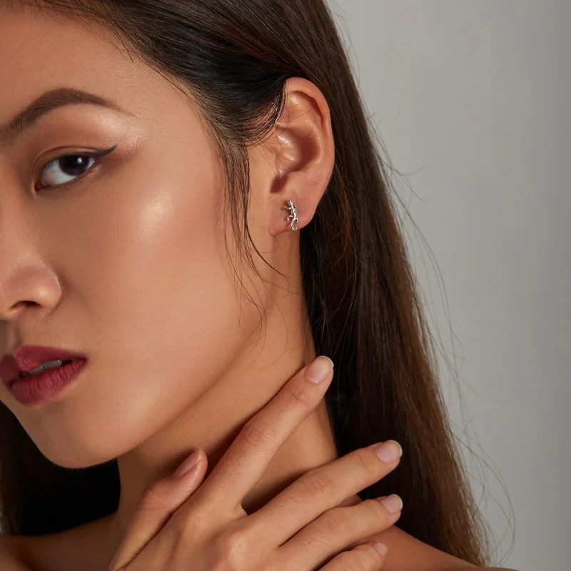 (imagem para) Pandora Style Creative Gecko Stud Earrings - SCE1292 - Visualizar 5