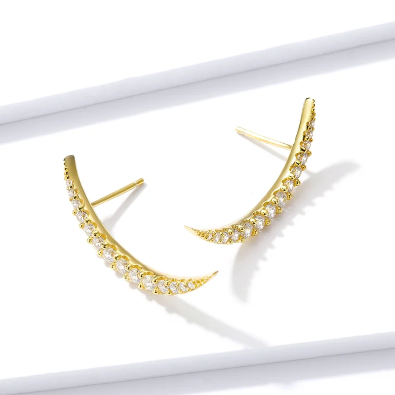 (imagem para) Pandora Style Crescent Moon Stud Earrings - BSE314 - Visualizar 2