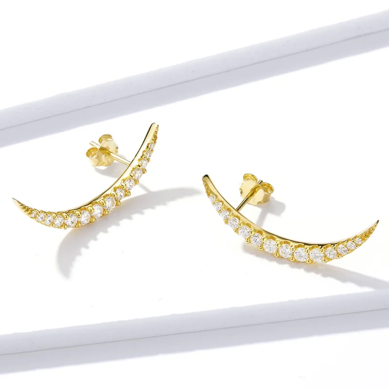 (imagem para) Pandora Style Crescent Moon Stud Earrings - BSE314 - Visualizar 3