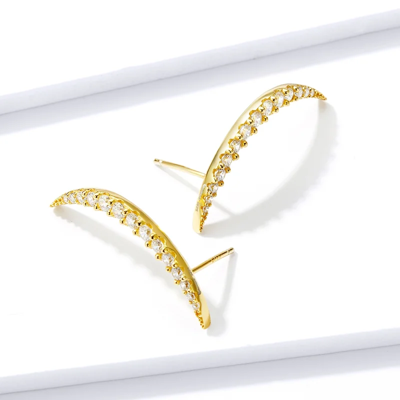 (imagem para) Pandora Style Crescent Moon Stud Earrings - BSE314 - Visualizar 4
