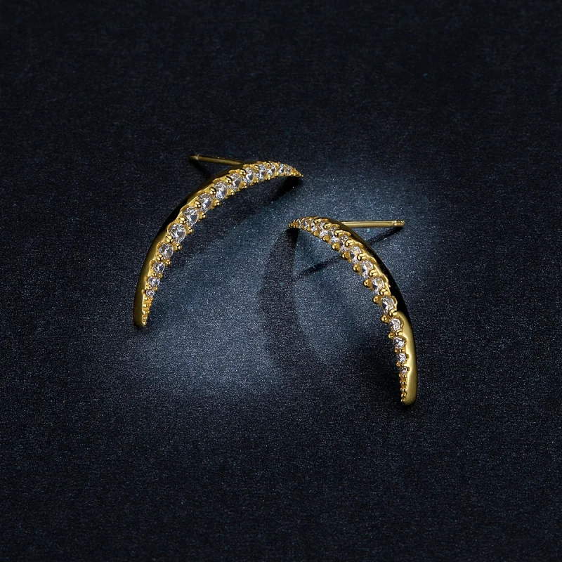 (imagem para) Pandora Style Crescent Moon Stud Earrings - BSE314 - Visualizar 5