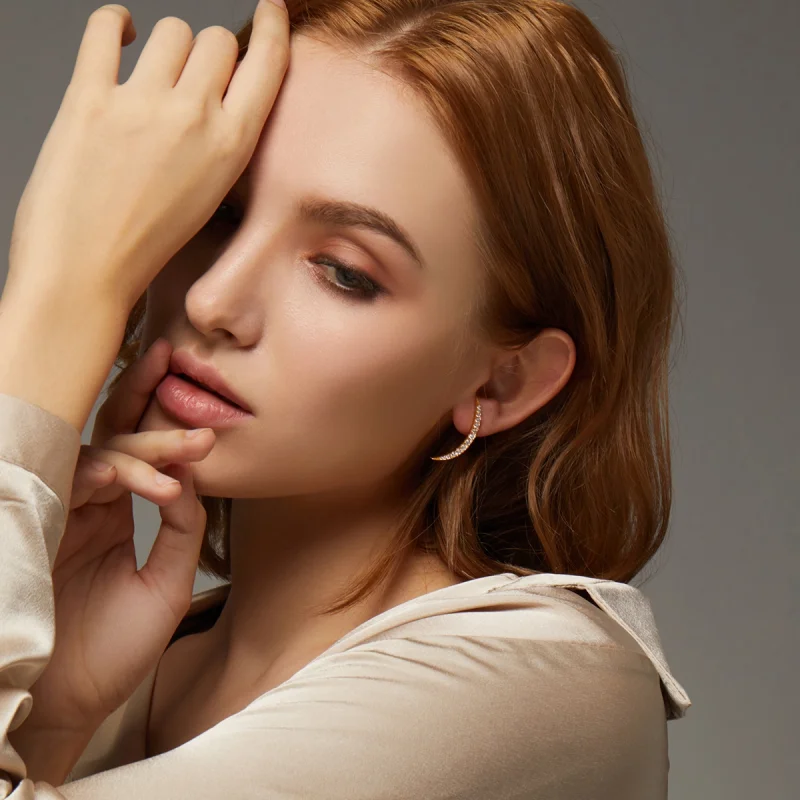 (imagem para) Pandora Style Crescent Moon Stud Earrings - BSE314 - Visualizar 6