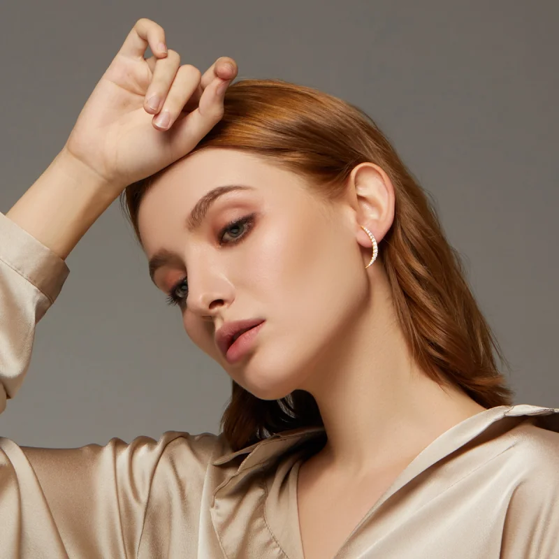 (imagem para) Pandora Style Crescent Moon Stud Earrings - BSE314 - Visualizar 7