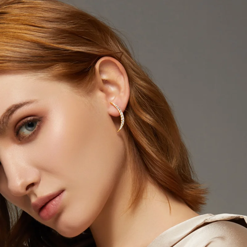 (imagem para) Pandora Style Crescent Moon Stud Earrings - BSE314 - Visualizar 8