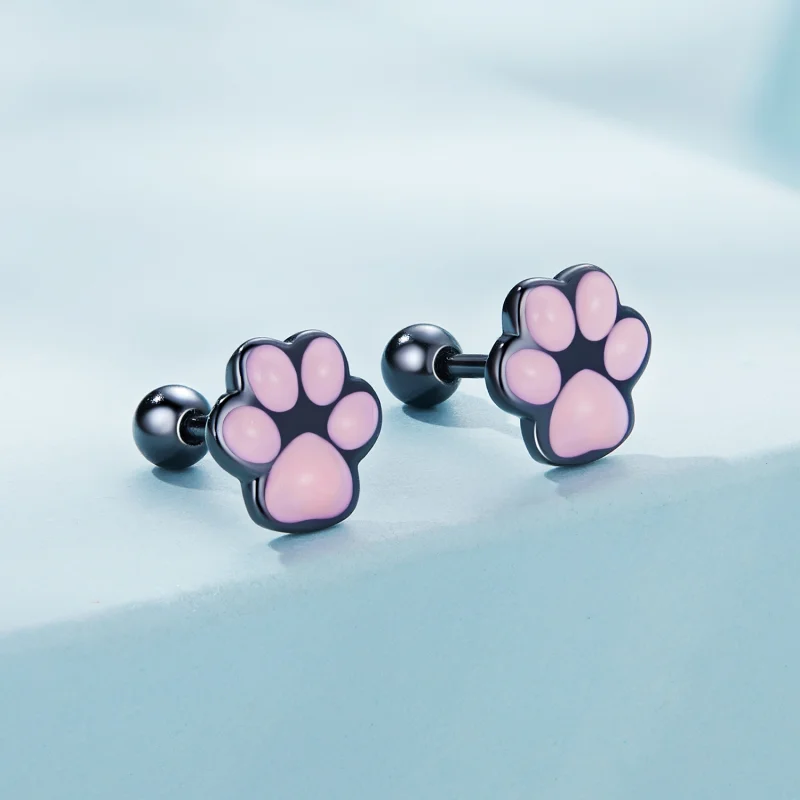(imagem para) Pandora Style Cute Cat Paw Stud Earrings - SCE1516 - Visualizar 2