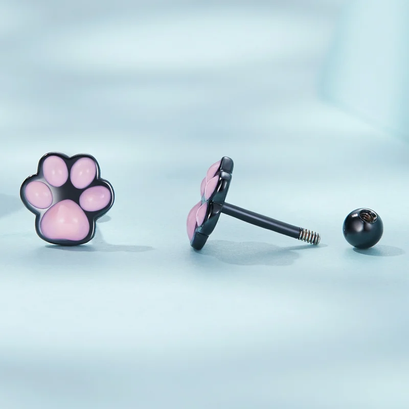 (imagem para) Pandora Style Cute Cat Paw Stud Earrings - SCE1516 - Visualizar 3