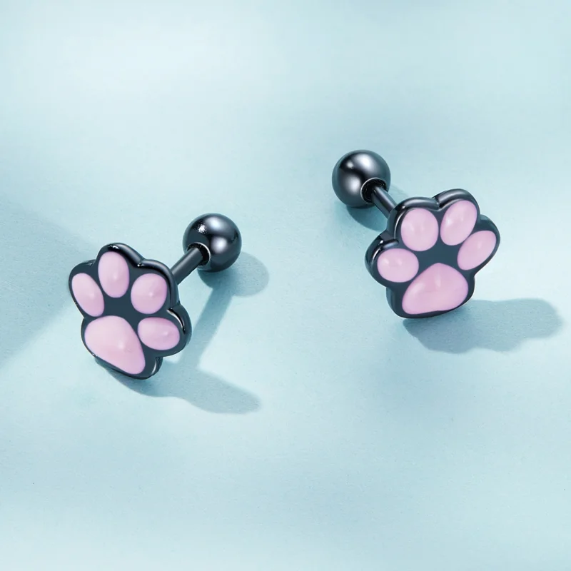 (imagem para) Pandora Style Cute Cat Paw Stud Earrings - SCE1516 - Visualizar 4