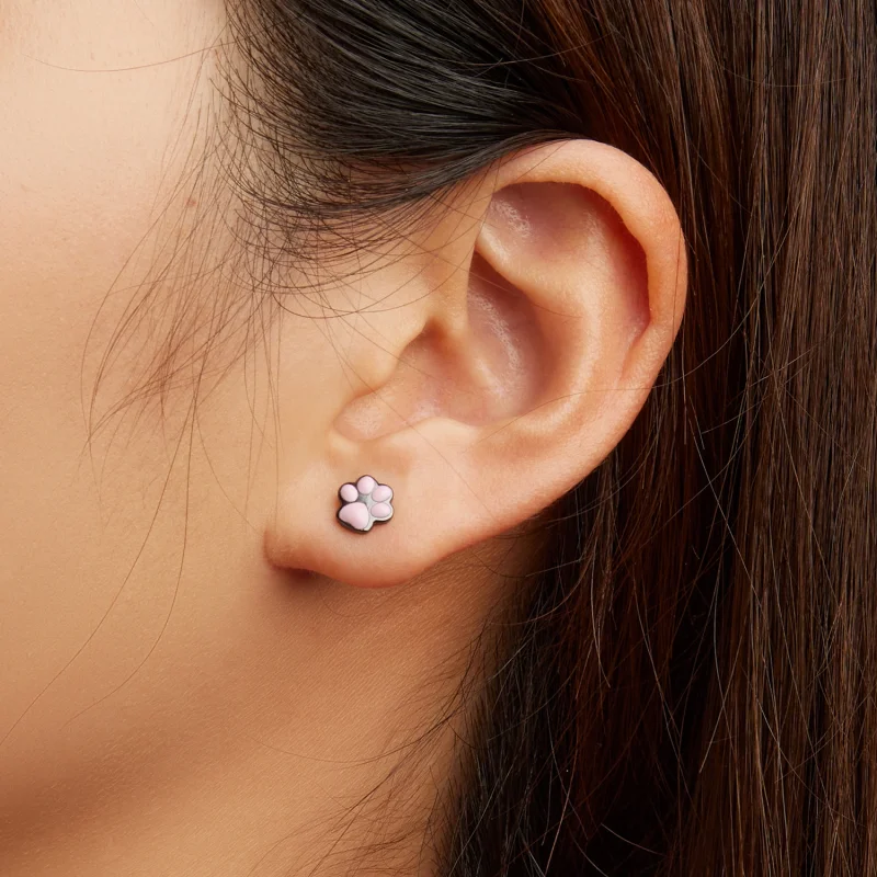 (imagem para) Pandora Style Cute Cat Paw Stud Earrings - SCE1516 - Visualizar 6