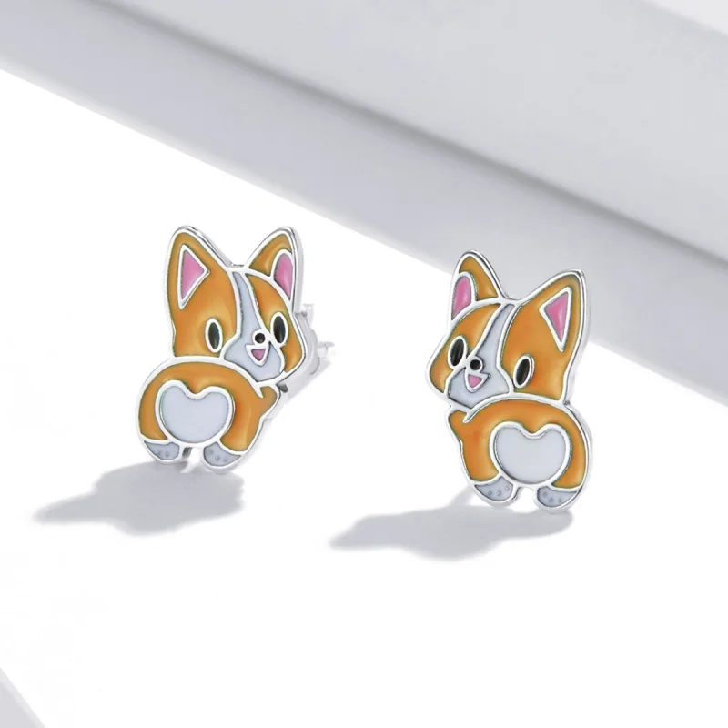 (imagem para) Pandora Style Cute Corgi Stud Earrings - SCE1281 - Visualizar 2