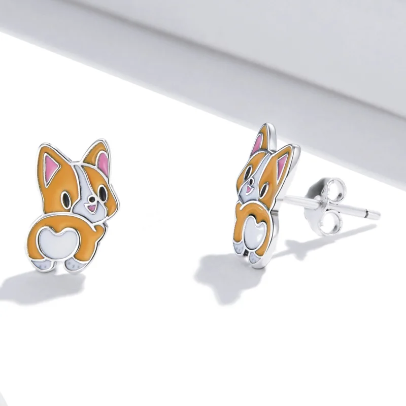 (imagem para) Pandora Style Cute Corgi Stud Earrings - SCE1281 - Visualizar 3