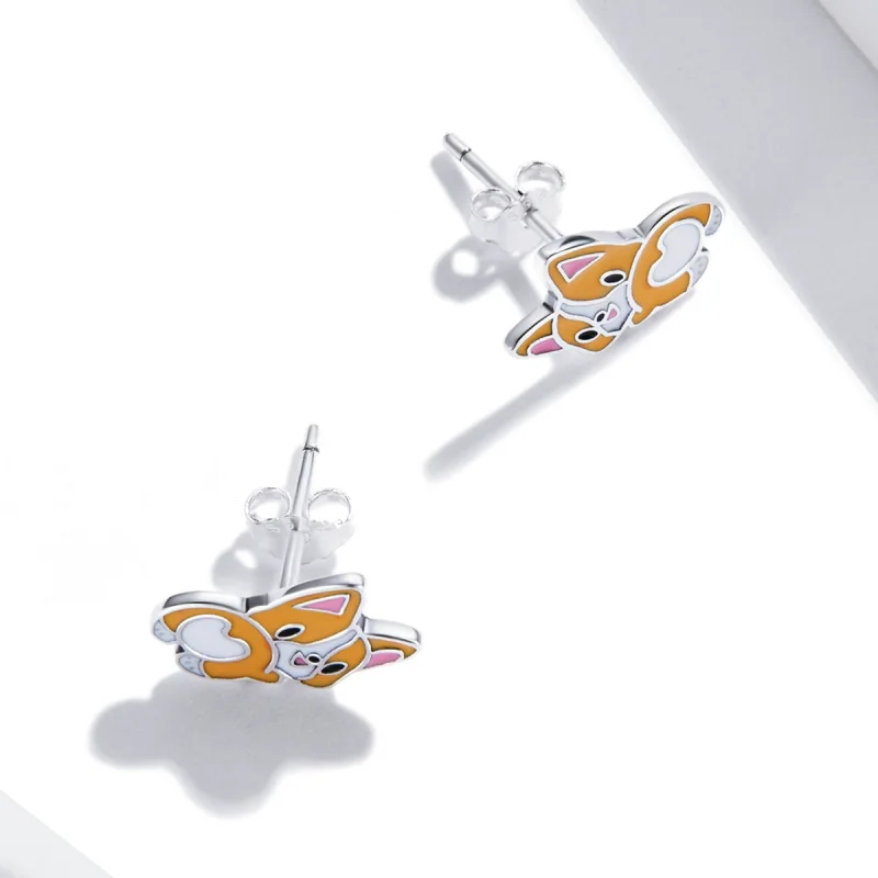 (imagem para) Pandora Style Cute Corgi Stud Earrings - SCE1281 - Visualizar 4