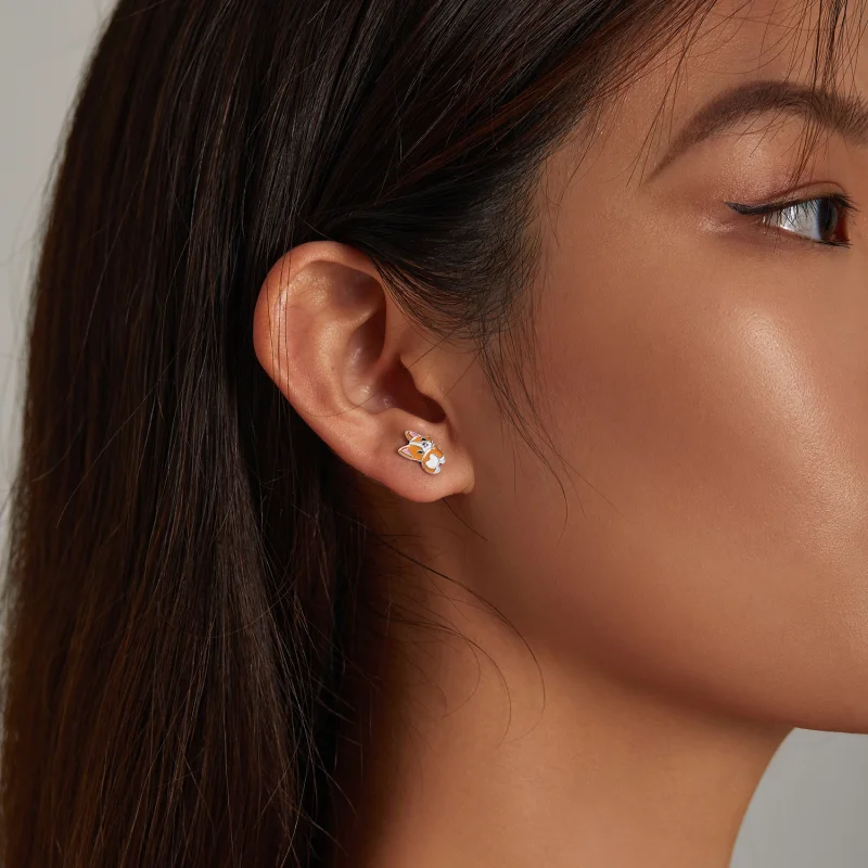 (imagem para) Pandora Style Cute Corgi Stud Earrings - SCE1281 - Visualizar 7