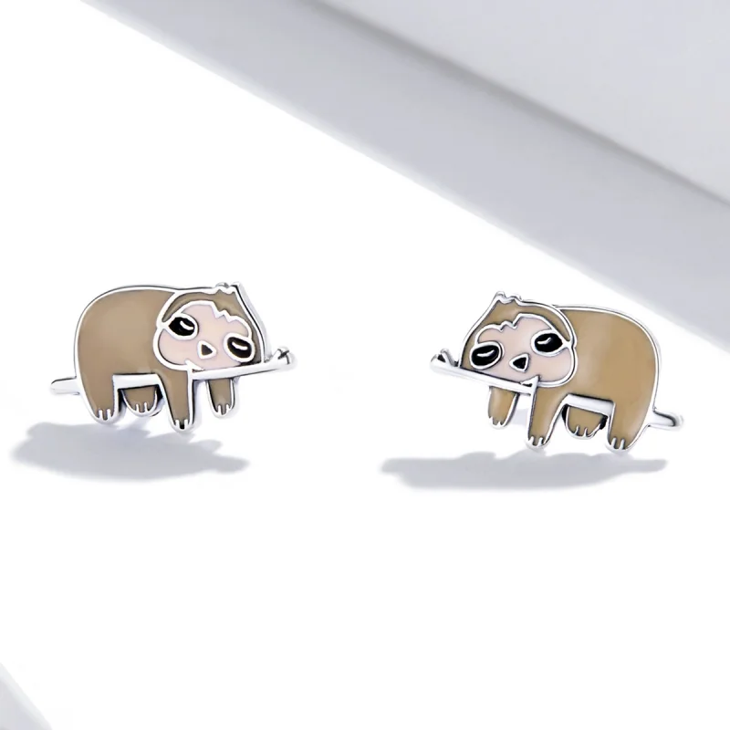 (imagem para) Pandora Style Cute Sloth Stud Earrings - SCE1280 - Visualizar 2