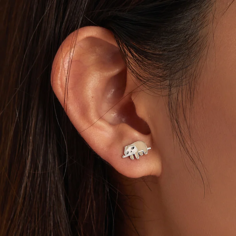 (imagem para) Pandora Style Cute Sloth Stud Earrings - SCE1280 - Visualizar 7