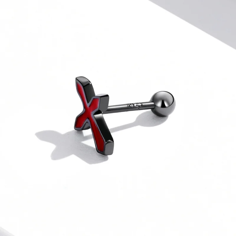 (imagem para) Pandora Style Dark Cross Stud Earrings - SCE1327 - Visualizar 3