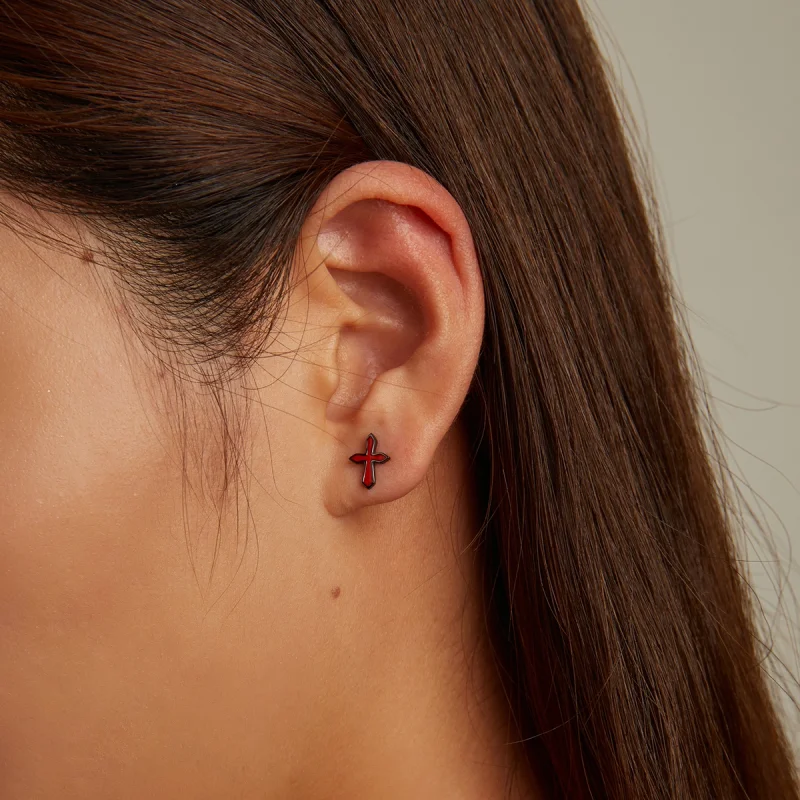 (imagem para) Pandora Style Dark Cross Stud Earrings - SCE1327 - Visualizar 5