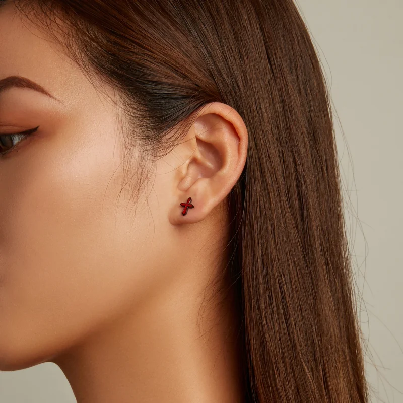 (imagem para) Pandora Style Dark Cross Stud Earrings - SCE1327 - Visualizar 6